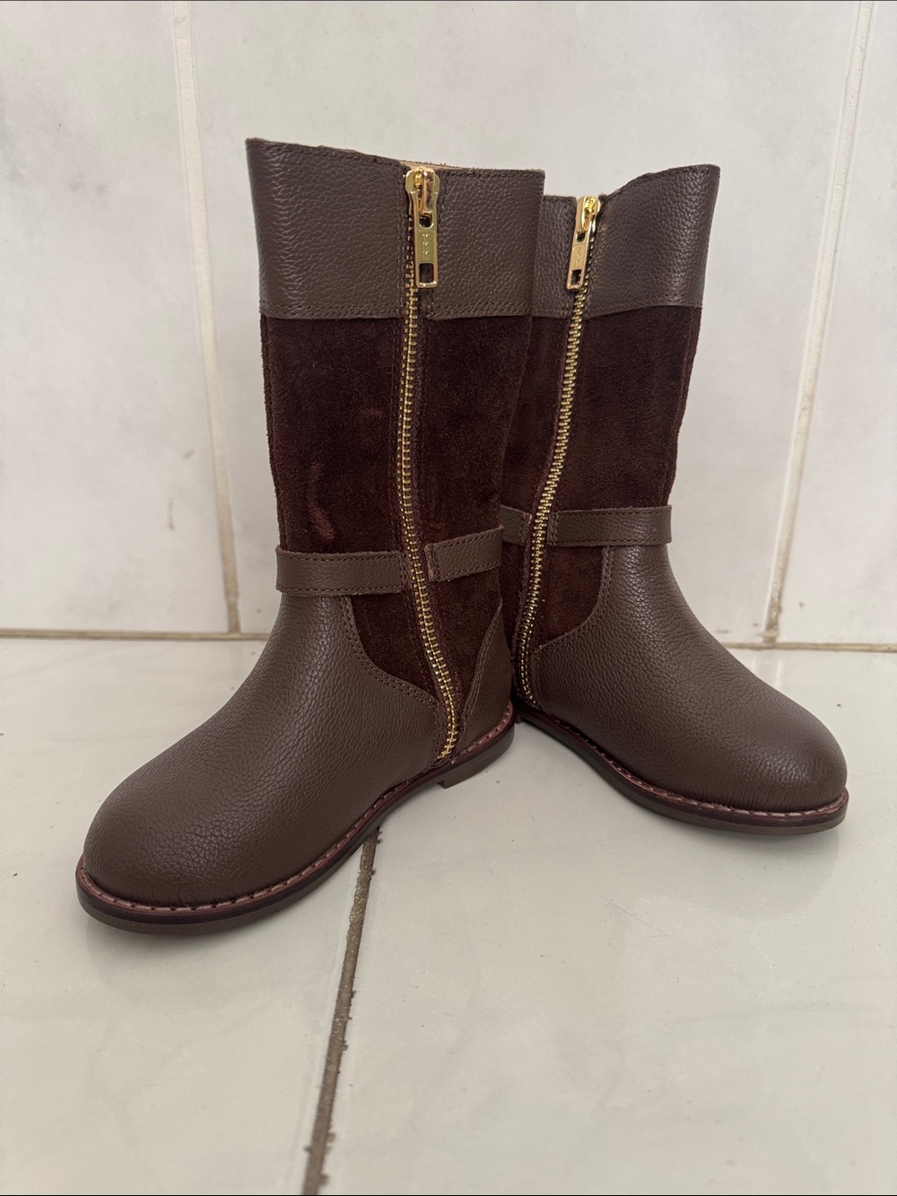 Janie and Jack Girl Beige and Brown Zip Bootie (Size 7)